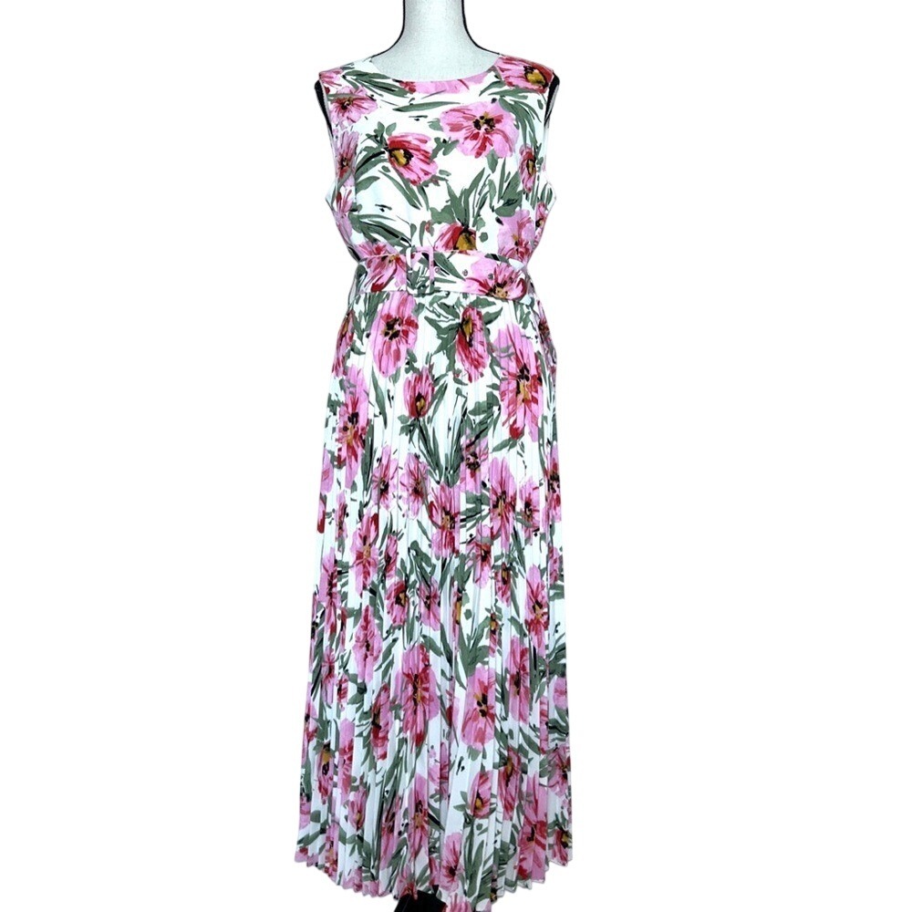 Gorgeous T Tahari pink floral pleated maxi dress. New - Picture 3 of 12